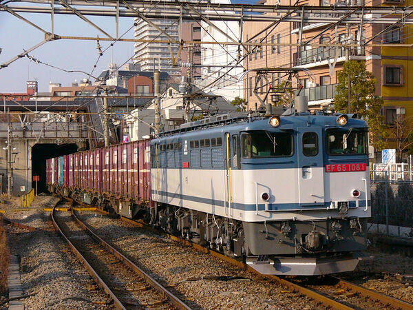 2006-01-27 府中本町駅を通過するEF65 1081牽引の貨物列車